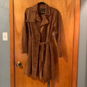 Brown Suede Belted Long Coat